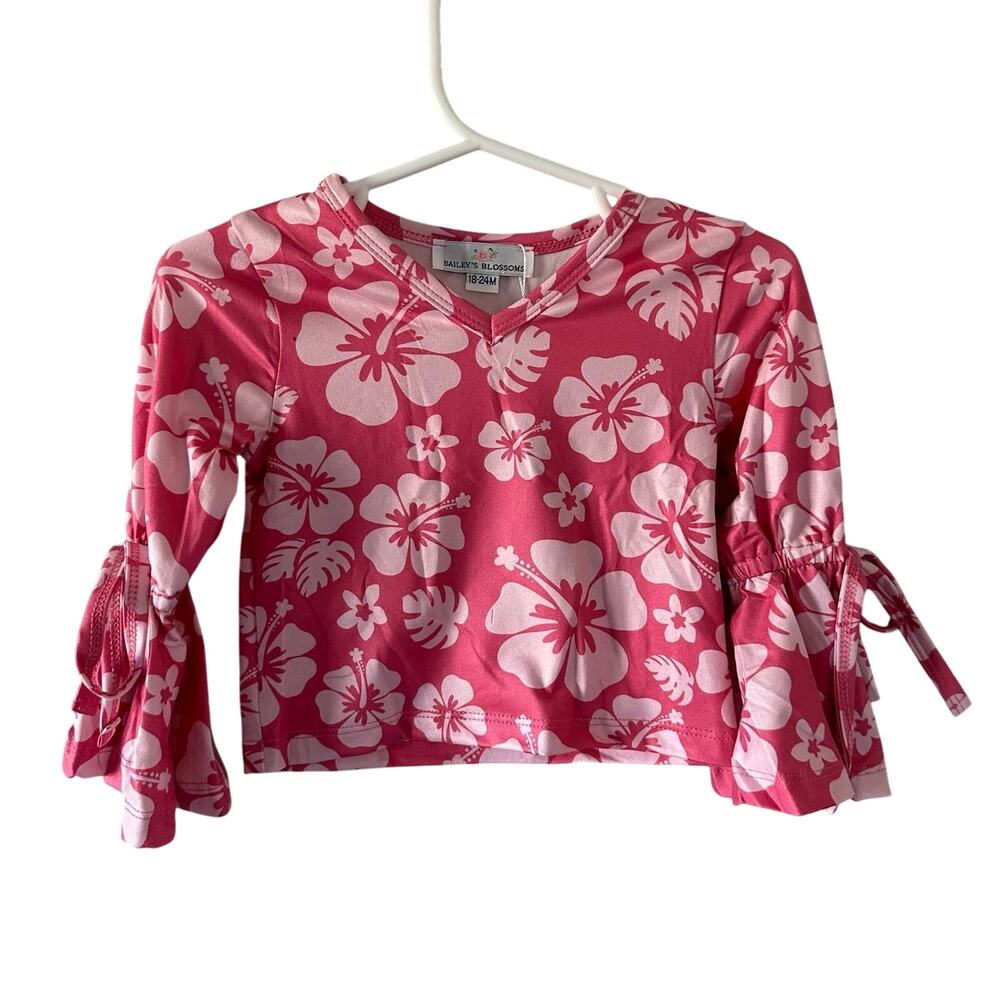 Bailey’s Blossoms Alani Tiered Ruffle Sleeve Top Pink Hawaiian Hibiscus